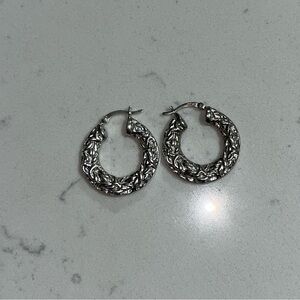 Intricate Silver Hoop Earrings